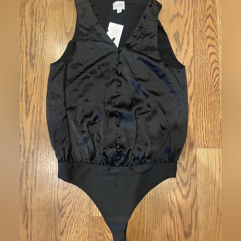 Cami NYC Black silk Bodysuit “The Lorna”